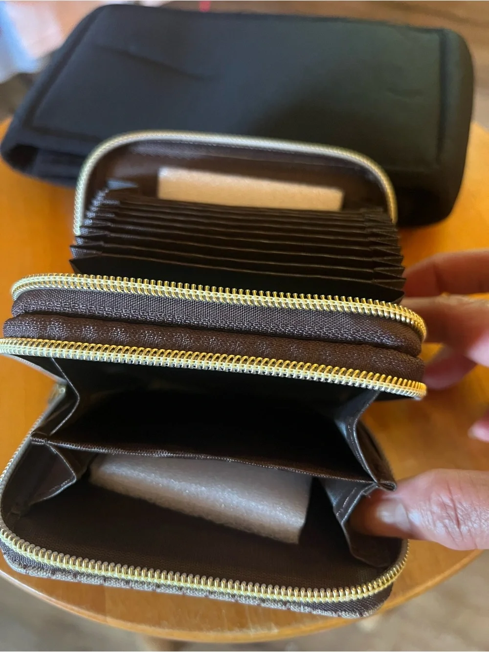 Designer-Inspired Beige/Brown Monogram Zip Wallet